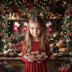 Christmas Bakery Digital Backdrop: Festive Kitchen Photography Template