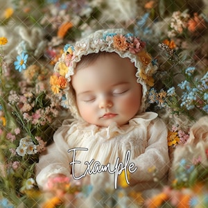 Spring Newborn Digital Backdrop, Baby Girl Face Insert, Newborn Photo Composite, Studio Outdoors Portrait, Add Face, Faceless, Floral Field,