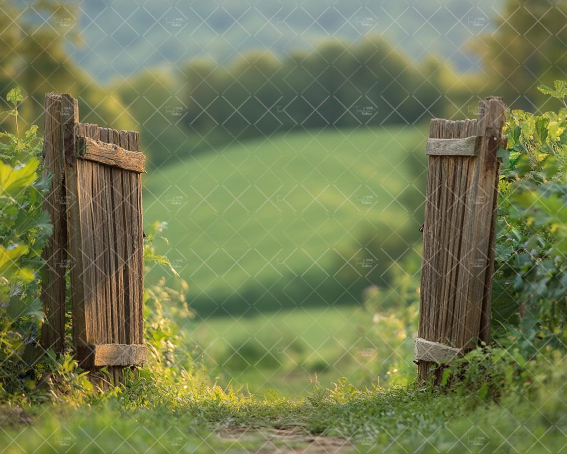 Small Gate Background Wooden Gate in Woods Digital Background, Spring Summer Portrait ...