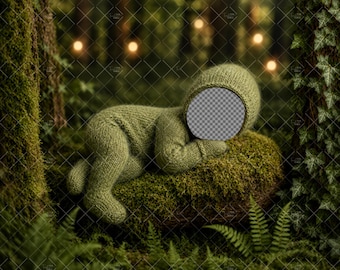 Fondo digital de bosque para recién nacidos, fondo para insertar cara de bosque, composición de cara de bebé, utilería para estudio fotográfico, descarga instantánea de PNG