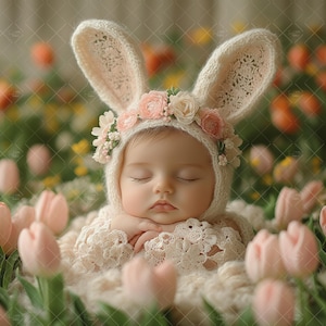 Newborn Face Insert Photo, Spring Newborn Digital Background,  Easter Bunny Background, Photography Portrait, Toddler Rabbit, Add Face,