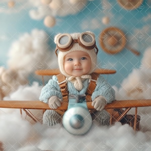 Face Insert Vintage Airplane Adventure, Newborn Digital Face Replace Backdrop, Add a face Prop Background,  Baby Boy Overlay Composite
