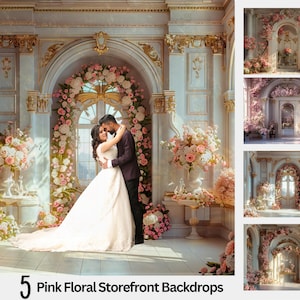 5 Pink Floral Storefront Background, Maternity Digital Backdrop, Instant Download, Candy Shop Backdrop,Photography Composites, Photoshop