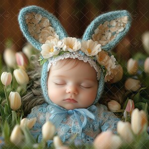 Newborn Face Insert Photo, Spring Newborn Digital Background,  Easter Bunny Background, Photography Portrait, Toddler Rabbit, Add Face,