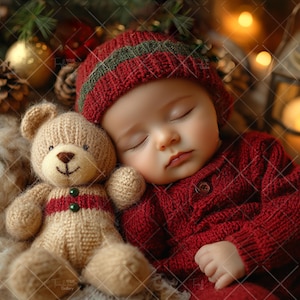 Newborn Christmas Digital Backdrop, Christmas Background Photo Prop, Christmas Newborn Face Insert, Baby Girl Overlay, PNG for Photography