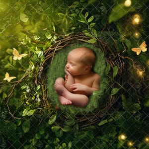 Newborn Digital Backdrop, Fairytale Wildflower Field, Enchanted Forest Butterflies, Photo Prop Creative Composite, Baby Girl Background,