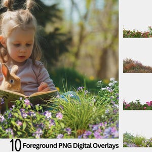 10 Flower Meadows Overlays, Foreground PNG Digital Overlays, Spring Flower, Photoshop Composite, Garden, Summer, Overlay Backdrop, Download
