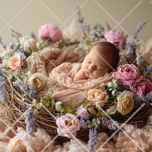 Face Insert Baby, Floral Background For Girl, Newborn Digital Backdrop, Add face, Photo Prop Composite, Newborn Overlay Spring Blossom