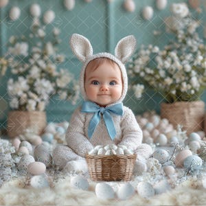 Spring Bunny Background, Easter Newborn Digital Background, Newborn Face Insert Photo,  Photography Portrait, Toddler Rabbit, Add Face,