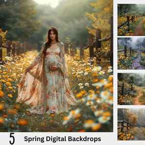 5 Spring Digital Backdrops, Easter Digital Background Photography, Instant Download Photoshoot, Summer Floral Path, Nature Outdoor Portrait,