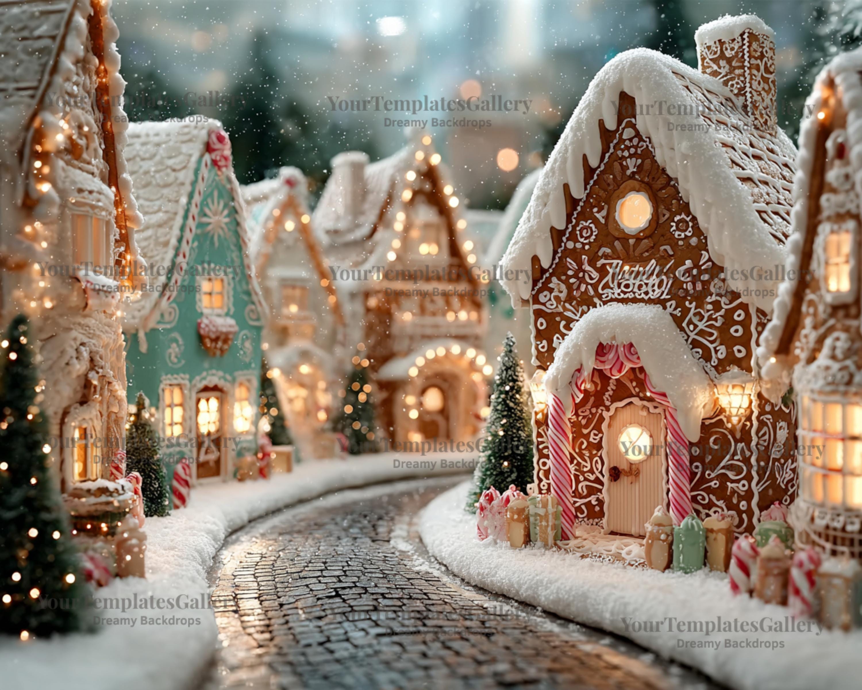 Gingerbread Christmas Village Digital Background - Candyland