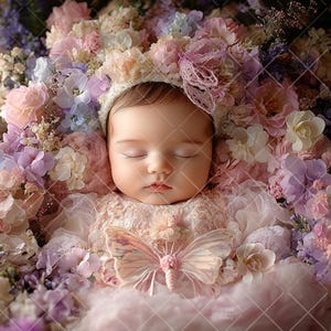Newborn Digital Add face, Backdrop Photography, Background for Girl, Photo Prop Composite, Newborn Overlay Spring Blossom, Face Insert Baby