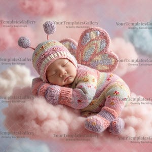 Pink Butterfly Wing Newborn Digital Backdrop, Face Insert Baby Background, Add Face PNG Photo Prop, Composite Photography Download