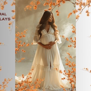 Floral Branch Overlays Backdrop, Yellow Flower PNG Overlays Photoshop Composite, Flower Branch Digital Overlays for Maternity and Portrait,