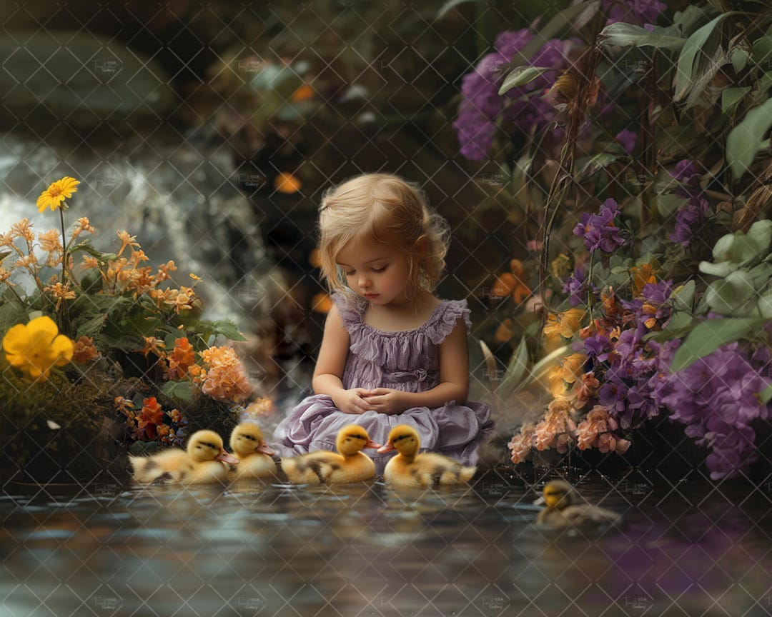 Spring Ducklings Digital Backdrop, Spring Digital Background, Outdoors ...