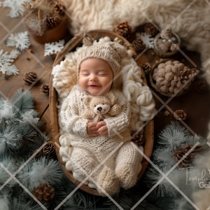 Newborn Christmas Photography Face Insert, Digital Background for Composite, Newborn Prop With Teddy Bear, Poppet Overlay Photo, Add face