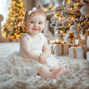 Christmas White Studio Digital Background, Festive Creative Children Composite, Holiday Portrait Overlay, Studio Photography Backdrop