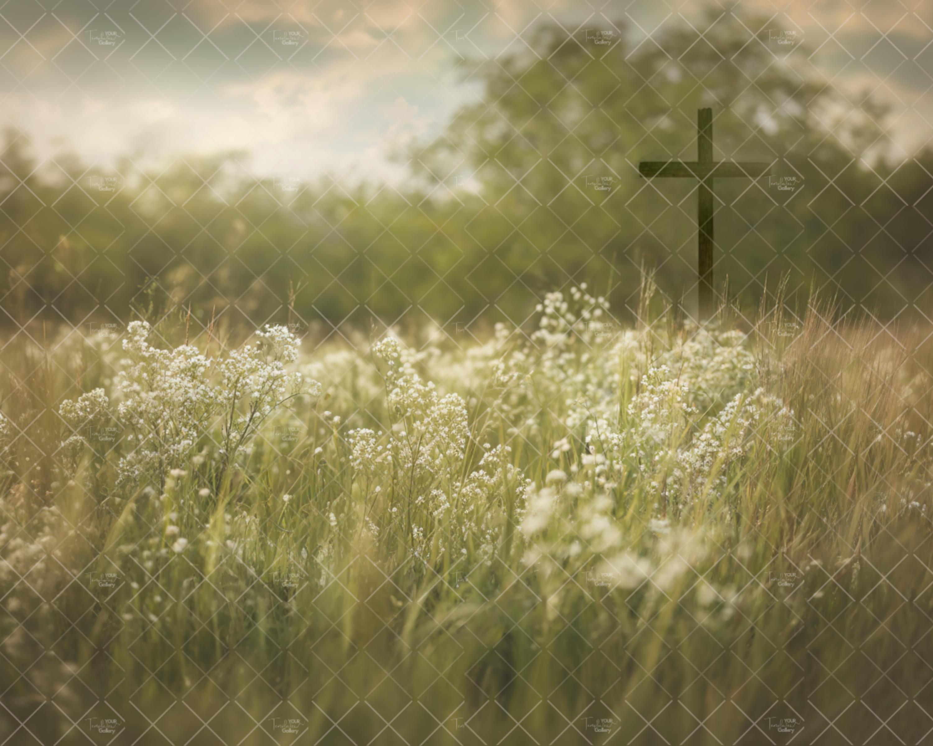 Soft Raster Backround Soft Easter Cross Meadow Digital Backdrop, Praying Christian Spring ...