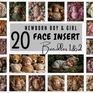 20 Newborn Photography Digital Backdrops, Face Insert PNG Bundle (Digital Download)