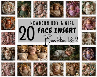 20 digitale achtergronden voor pasgeboren fotografie, gezicht invoegen png-bundel (digitale download)