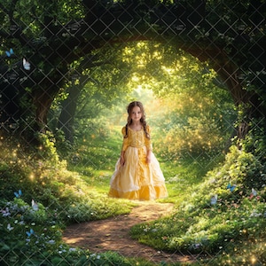 Toile de fond numérique forêt de conte de fées, forêt composite magique, arrière-plan papillon enchanté, nature verte Photoshop, superposition de photographies,