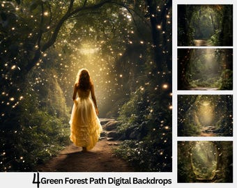 4 Beautiful Green Forest Path digital background, Summer Forest Digital Background, Firefly Forest Digital, Spring Backdrop, Nature Woodland