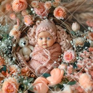 Newborn Digital, Backdrop Photography, Background for Girl, Photo Prop Composite, Newborn Overlay Spring Blossom, Face Insert Baby, Add face
