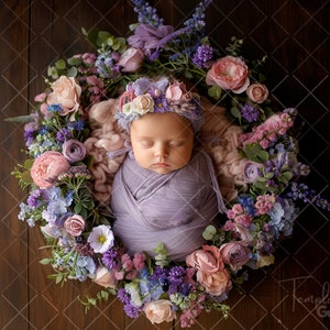 Newborn Face Insert, Newborn Digital Backdrop, Baby Lila Spring Flowers, Photoshop Overlays, Add face PNG Studio Background, Photo Prop