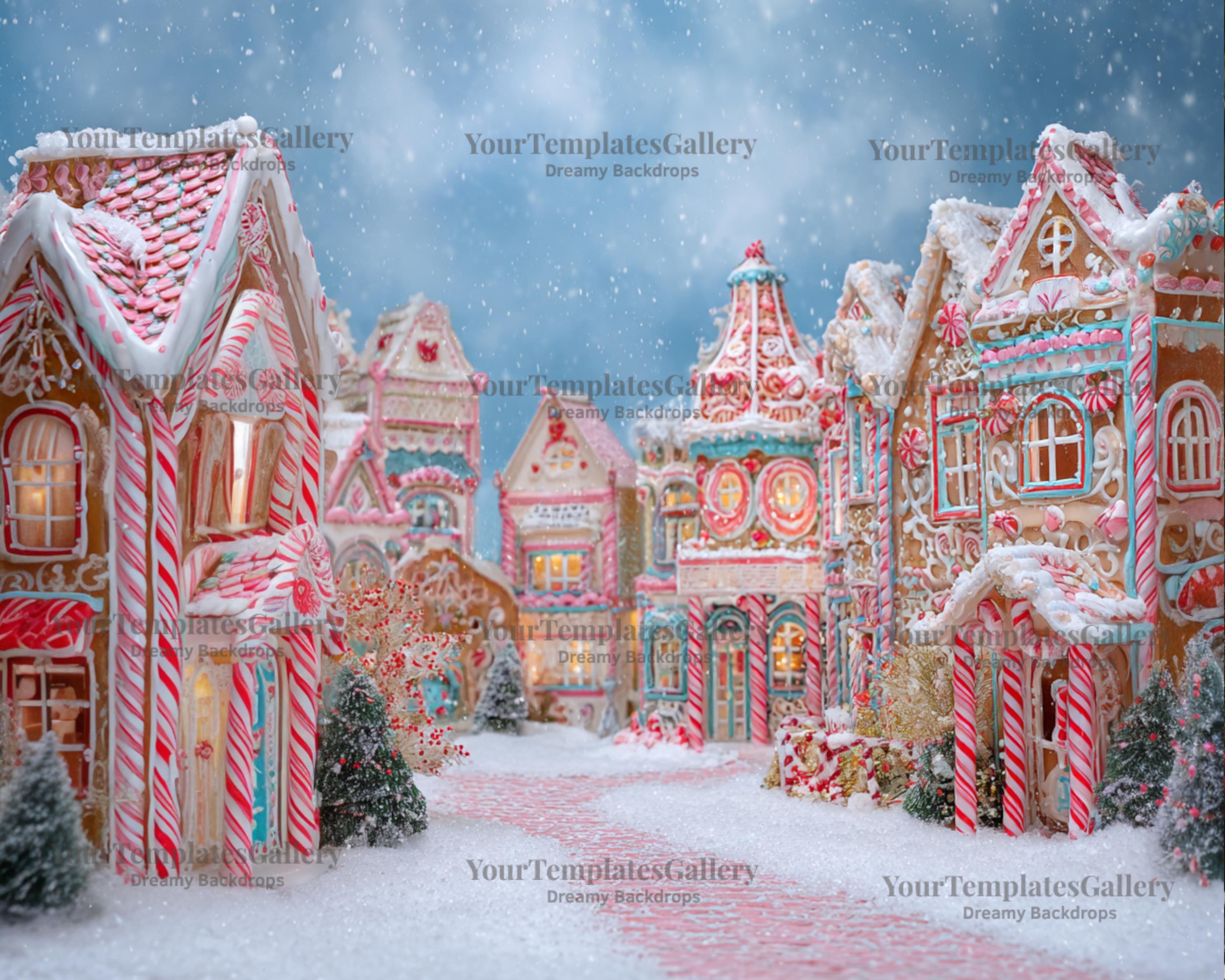Leowefowa Christmas Candy Shop Backdrop 10x7ft Xmas Gingerbread House Red Door Storefront Photography Background Christmas Eve Party Banner Festival Holiday Kids Baby Family Photo Props