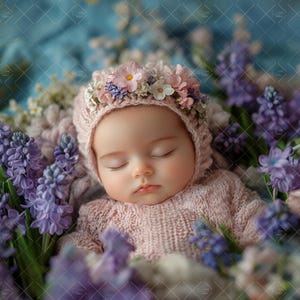 Spring Newborn Digital Background, Purple Floral Field, Add Face Girl Backdrop, Face Insert, Outdoors Portrait, Photoshop Overlays, Faceless