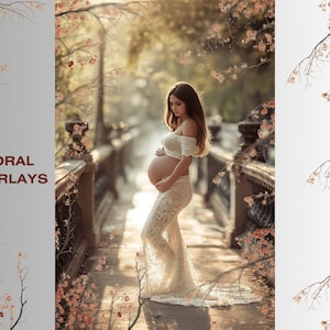 Branch PNG Overlays Photoshop, Flower Branch Digital Overlay for Maternity & Portrait, Overlays Backdrop, Wildflower Photoshop Composite