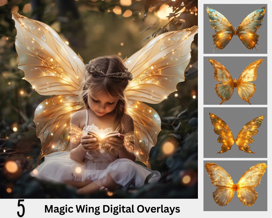 5 Fairy Wings Digital Overlays, Whimsical Fairy Wings, Creative Imagery ...