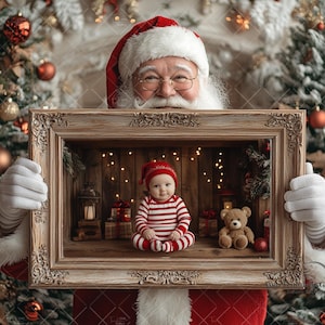 Santa Photo Frame Digital Backdrop, Santa Holding an &#39;Insert-Your-Own-Image, Christmas Themed Digital Background, Instant Download PNG,