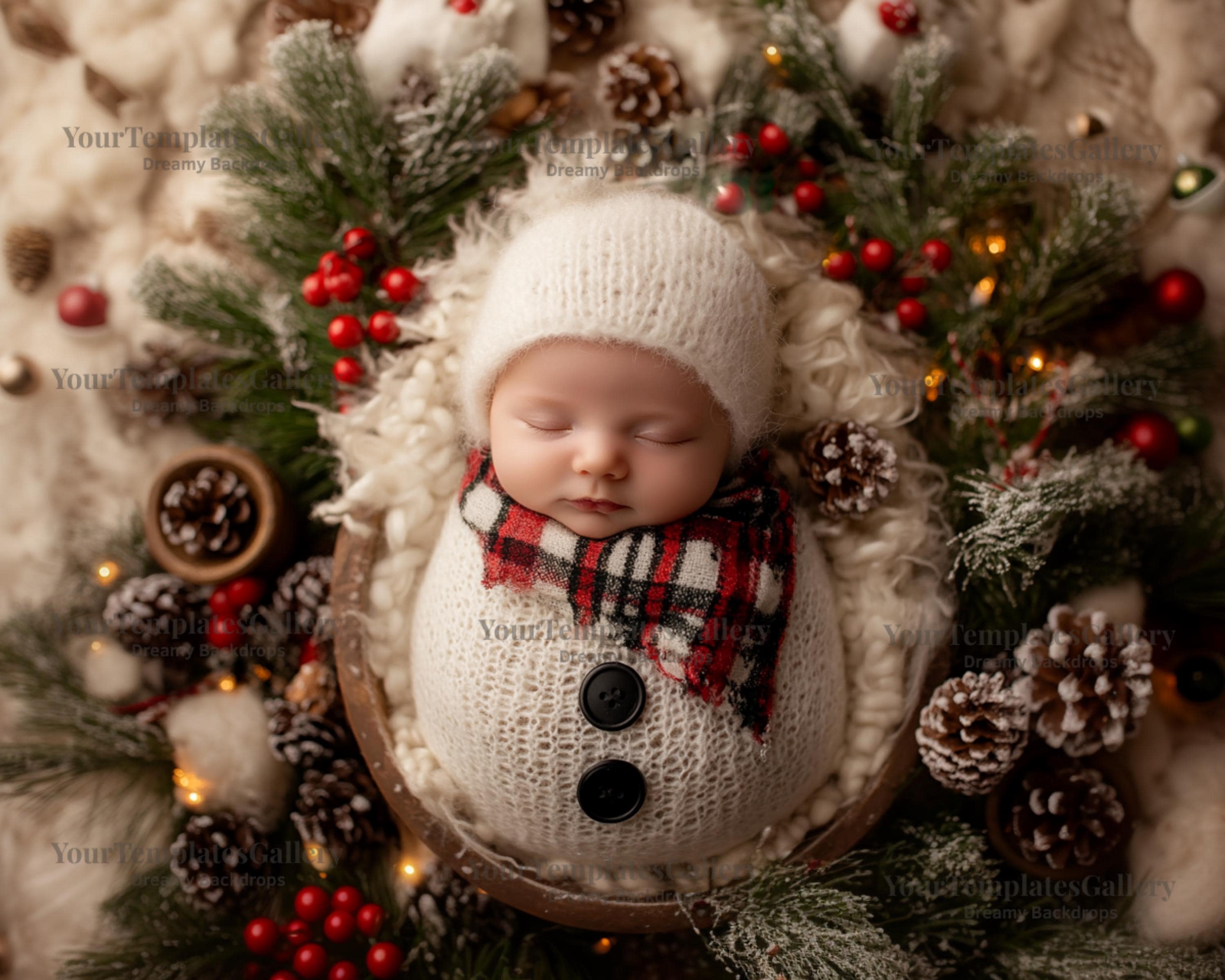 Newborn Face Insert Christmas Backdrop, Baby's First Xmas Snowman ...