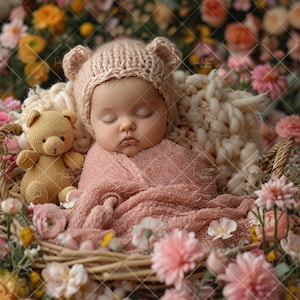 PNG Newborn Photography, Add Baby Face Photo Prop Composite, Newborn Digital Backdrop Face Insert,  Flowers, Photoshop, Overlays, Background