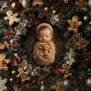 Gingerbread Newborn Digital Backdrop, Gingerbread Men, Digital Background, Newborn Photography, Studio Festive Overlay, Holidays, Xmas,