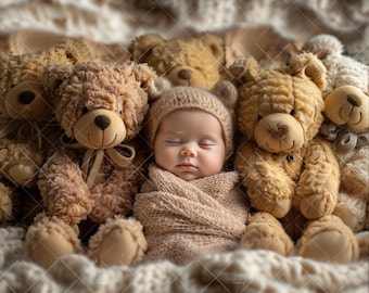 Add face Poppet Prop, Teddy Newborn Digital Backdrop, Photography Face Insert,  Digital Photo, Background Composite, Baby Gil & Boy, Toy