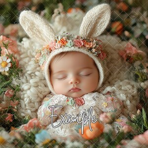 Spring Newborn Digital Background, Newborn Face Insert Photo, Easter Bunny Background, Photography Portrait, Composite Rabbit, Add Face,