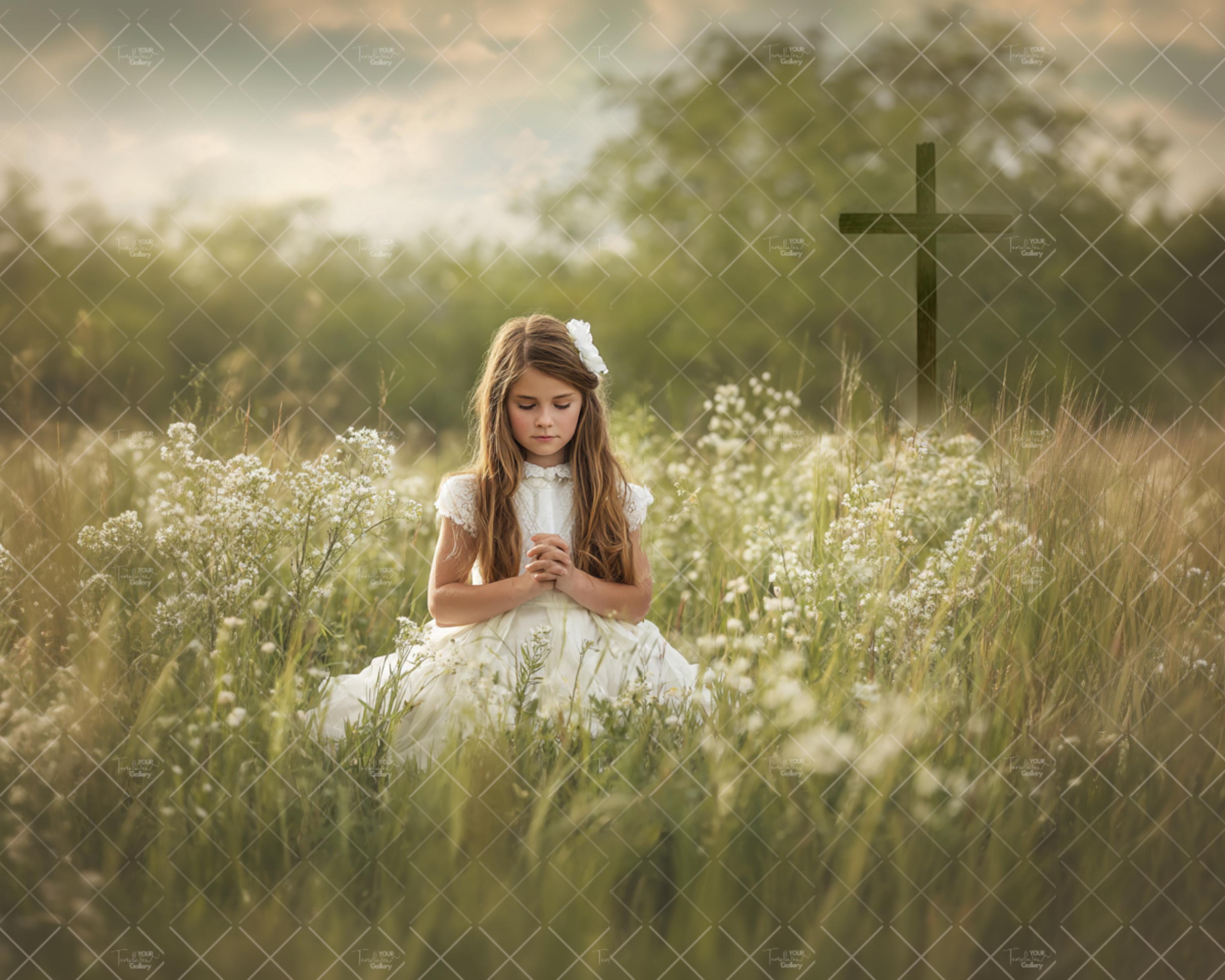 Soft Easter Cross Meadow Digital Backdrop, Praying Christian Spring ...