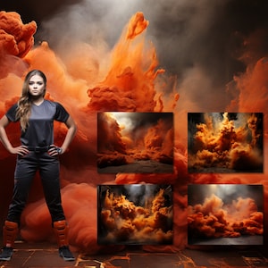 5 digital photo backgrounds, backgrounds for basketball, softball, soccer, tennis and soccer posters,Orange smoke background,Studio Backdrop