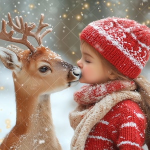 Reindeer Digital Backdrop, Christmas Photography, Deer Composite, Fantasy Photo Download, Background Photography, Enchanted Winter Portrait