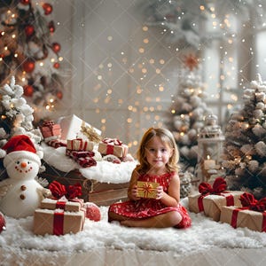 Sfondo digitale natalizio, ritratto in studio del soggiorno di Natale, servizio fotografico dell'albero invernale, fotografia composita, sfondo scaricabile immediatamente.
