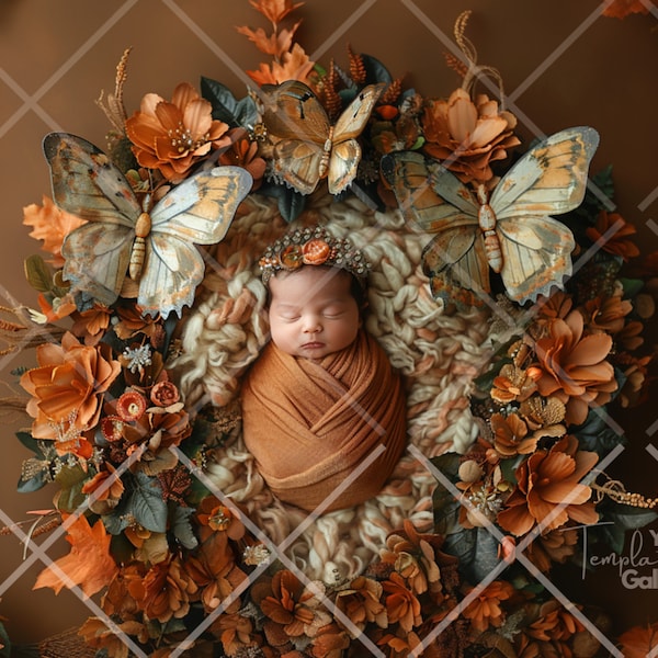 Newborn Digital Backdrop Photography, Face Insert Newborn Digital Background, Floral Spring Backdrop, Add face Photo Prop Composite,