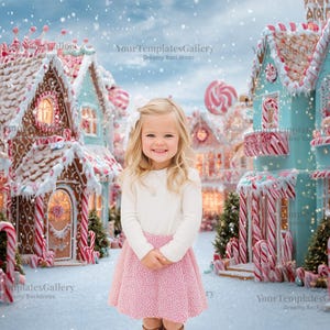 Gingerbread House Christmas Backdrop, Candy Cane Village Holiday Background, Xmas Session Photography Prop, Fantasy Digital Composite