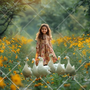 Spring Digital Backdrop, Easter Digital Background Photography, Path, Yellow Flowers, Baby Ducks, Portrait, Nature Background Photo,Overlays
