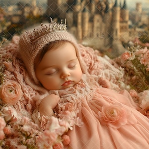 Add Face Digital Princess Backdrop, PNG Newborn Photography,Face Insert Newborn Background,Photo Prop Composite, Baby Fantasy Princess Theme
