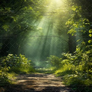 Green Summer Forest Digital Backdrop, Nature Photography Background, Outdoor Portrait Photoshop Overlay, Spring Forest