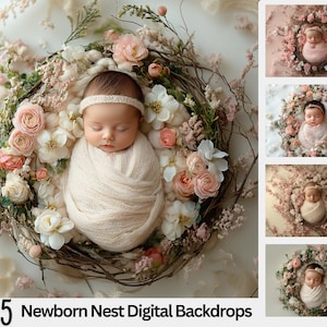 5 Frühling Neugeborene digitale Kulissen, Frühling Floral zusammengesetzte für Baby Mädchen, Photoshop Overlays, Studio Hintergrund, creme Blumen,