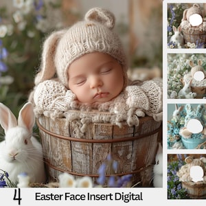 4 Newborn Digital Backdrop, Bundle Face Insert, Floral Spring Backdrop, Add face Photo, Prop Composite, Baby Background, Easter Photography