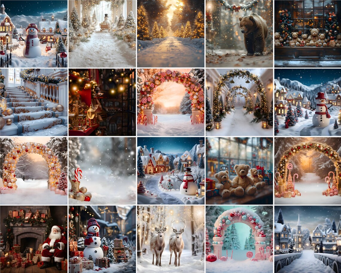 40 Christmas Digital Backdrop Bundle, Xmas Templates for Kids & Family ...